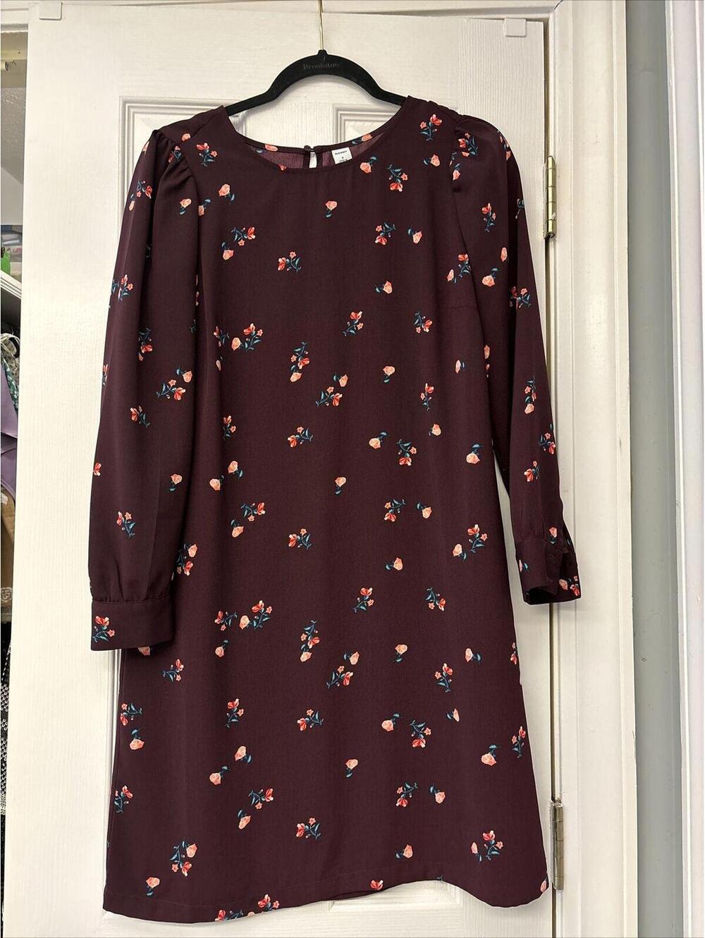Old Navy women's Long Sleeve Casual Plum Purple Floral Shift Dress Size S